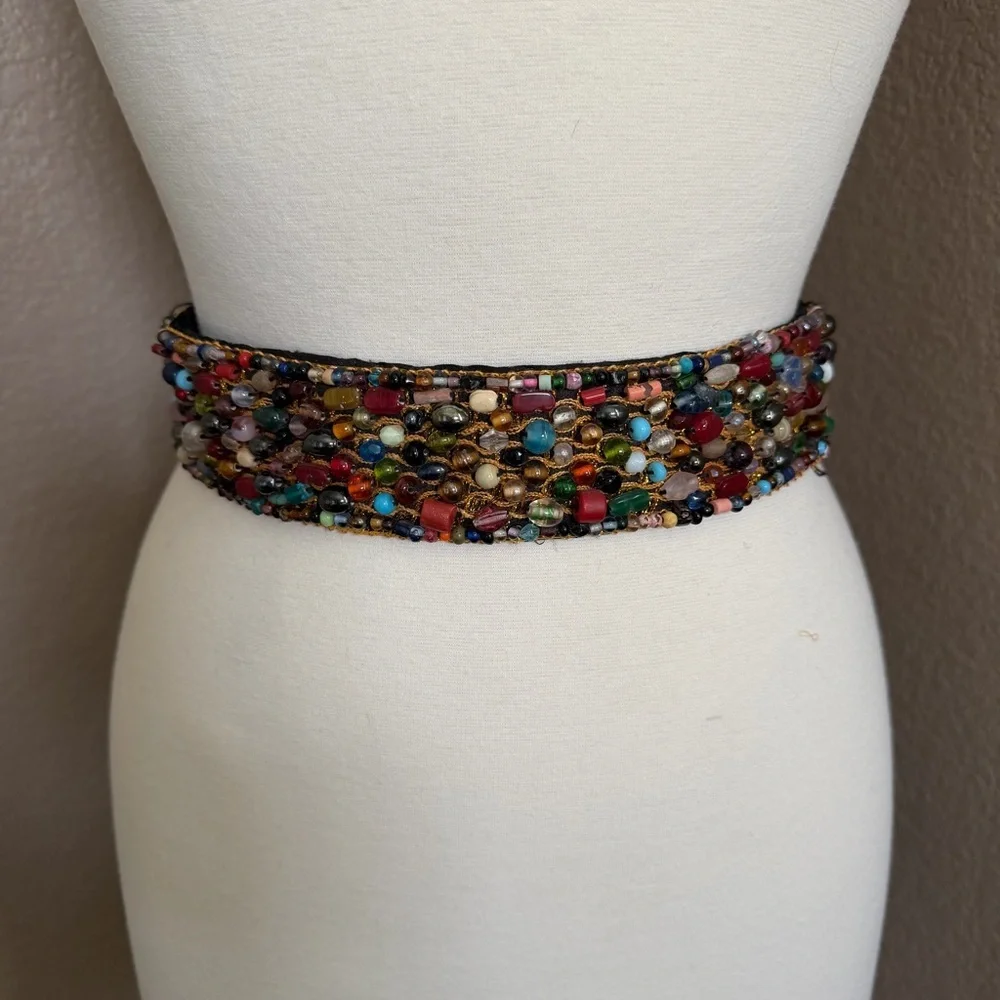 Vintage Beaded Statement Belt – Multicolor Glass Beads – Boho Artisan Style